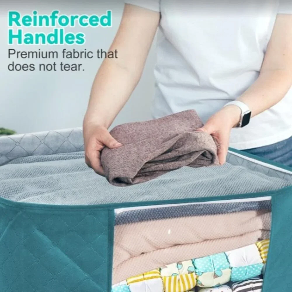 UNDER THE BED TEAL LARGE FOLDABLE STORAGE BAGS CLOTHING BEDDING CLOSET ORGANIZER